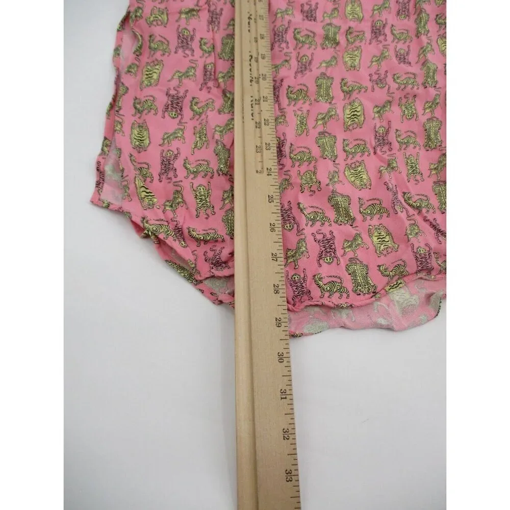 & Other Stories Womens Skirt 2 Pink Yellow Tigress Midi Skirt Animal Print Rayon